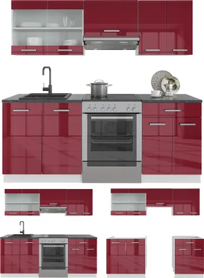 Produktbild von Küchenzeile Vicco R-Line Rot Hochglanz/Weiß 200 cm , AP Anthrazit, Model 42660