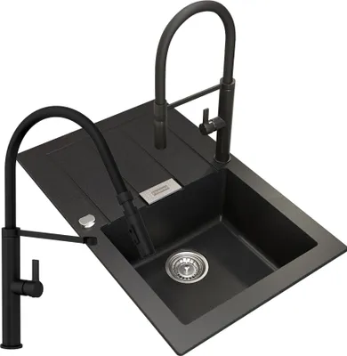 Produktbild von Granitan | Stahlspüle - Spülbecken 1-Kammer - 50x78 cm - Rechteckig - Schwarz - mit Küchenarmatur Schwarz - Sirius