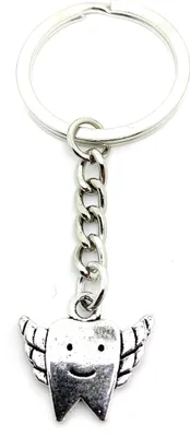 Produktbild von Onwomania Schlüsselanhänger Fliegender Zahn Zahnpflege Zähne putzen silber Metall Anhänger Charm