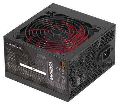 Produktbild von Mars Gaming MPIII850, 850 W, 200 - 240 V, 50 - 60 Hz, Aktiv, 200 W, 720 W