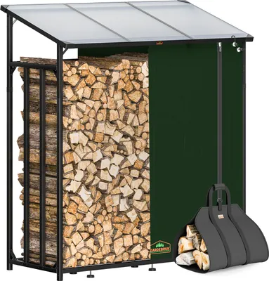 Image de GARDEBRUK® Étagère pour bois de cheminée XXL Noir en acier avec toit Abri à bois Stockage du bois Étagère à bûches extérieur