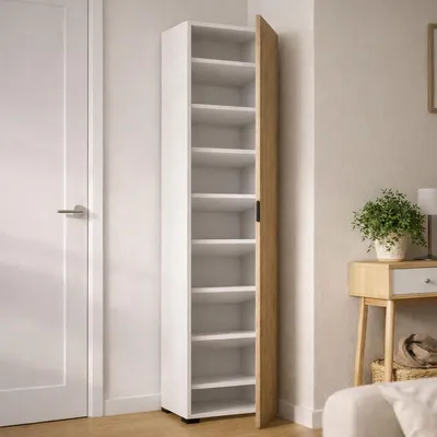 Produktbild von Mehrzweckschrank mit 1 Tür Dbartolome, Mehrzweckschrank mit 1 Tür, Schuhregal mit Regalen, 100 %  Italy, 50x30h182 cm, Eiche