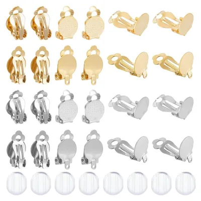 Image de Convertisseurs de boucles d'oreilles à clipser - Acier inoxydable 304 avec coussinets en silicone - Pour la création de bijoux DIY - 56 pièces en 2 couleurs et 2 styles : plats et ronds