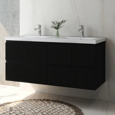 Produktbild von Waschtisch mit Unterschrank 120cm BOKAV Badmöbel Set Schwarz Waschbecken mit Unterschrank Softclose