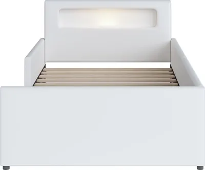 Produktbild von Flieks Polsterbett 90x200cm mit USB und LED, Kinderbett Einzelbett mit Rausfallschutz, Stauraumbett Holzbett mit Schublade, Klassisches Bett PU, Weiß
