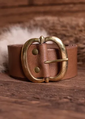 Image de Ceinture en cuir avec boucle en laiton, marron, environ 135 cm