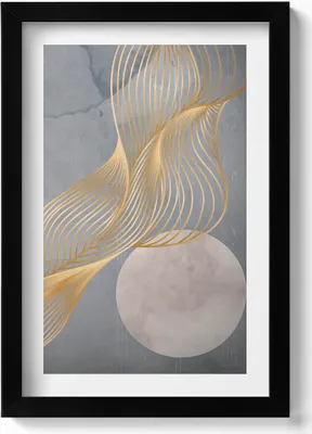 Produktbild von Abstrakte Illustration des Mondes mit Gold– Wandbild mit Rahmen – Gerahmtes Bild  – Wanddekoration – 20x30 cm – Schwarz