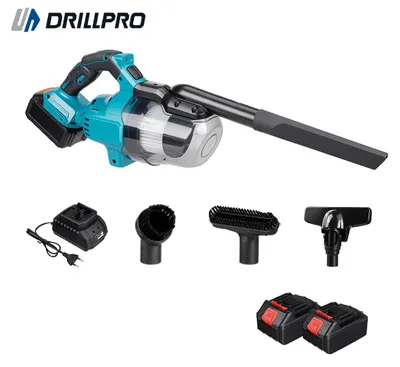 Obrázok produktu pre Akumulátorový ručný vysávač Drillpro 18 V s 2 akumulátormi 15 000 mAh, vysoký sací výkon, veľká nádoba na prach, prenosný mini vysávač, čierny