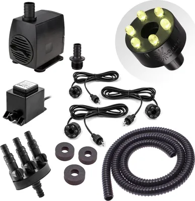 Produktbild von CLGarden Springbrunnen Pumpe Set SP3-S mit warmweißer LED Beleuchtung für Zierbrunnen Wasserspiel Springbrunnenpumpe 12V AC