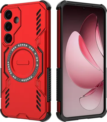 Image de Etui magnétique pour Samsung Galaxy S25+, bumper hybride PC et TPU, trous d'aération pour la dissipation de la chaleur Etui rouge