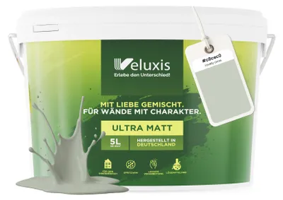 Produktbild von Wandfarbe Grün Türkis Petrol Matt Innenfarbe – Deckkraft Klasse 1, VOC-frei, Ohne Grundierung, Tropfarm – Wohnzimmer & Schlafzimmer – 5L – Veluxis (Lovely Lime)