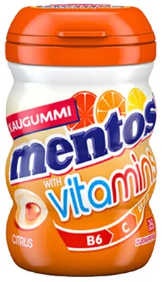 Produktbild von Mentos Kaugummi Vitamins Zitronen Geschmack in toller Curvy Dose 64g