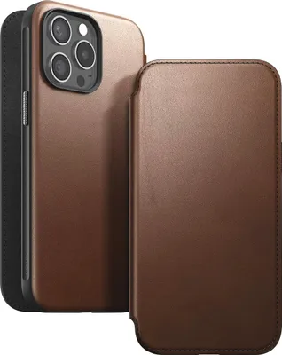 Immagine prodotto di Nomad, custodia folio per iPhone 15 Pro Magsafe con portacarte in pelle moderna, marrone