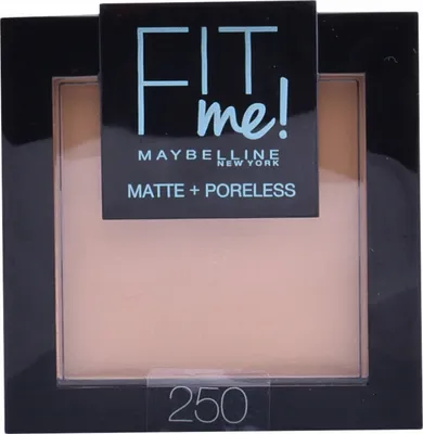 Produktbild von Maybelline Fit Me Matte & Poreless Powder - 250 Sun Beige - Poeder, Mischhaut, normale Haut, ölige Haut, Sun Beige, Matte, Gepresster Puder, #e3ad6c, Bürste