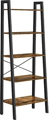 Produktbild von Rebríkový regál, 5-úrovňový priemyselný regál, úložná jednotka, s kovovým rámom, do obývačky, kuchyne, rustikálna hnedá
