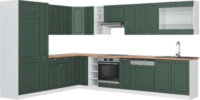 Obrázok produktu pre Rohová kuchyňa Vicco Fame-Line Zelený a zlatý vidiecky dom/biely 347 x 257 cm, AP Oak, Model 47324