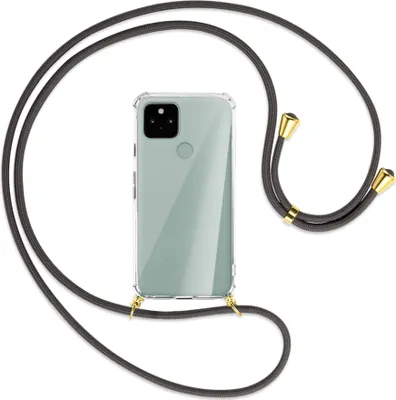 Produktbild von Handykette Backcover-Schutzhülle mit Band (Metall goldfarben) für Google Pixel 5 - dunkelgrau