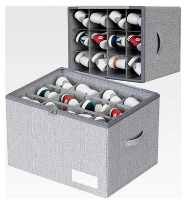 Produktbild von Platzsparender Schuhorganizer, Faltbare Stoff Schuhaufbewahrungsbox für 12 Paare, Schuh Organizer mit 2 verstärkten Griffen - Grau