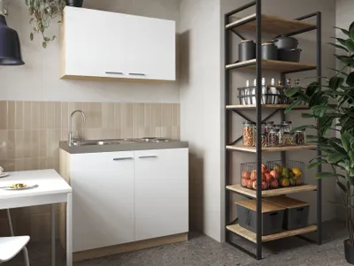 Produktbild von Küche Miniküche Singleküche Pantry Eiche Sägerau Weiß Merle 100 cm Respekta