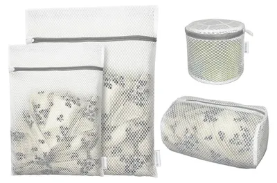 Image de Lot de 4 sacs à linge en filet à mailles fines avec fermeture éclair, pour le linge délicat et les voyages