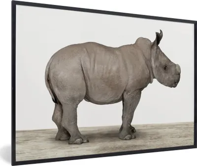 Produktbild von MuchoWow® Gerahmtes Poster Rhinozeros - Tiere - Jungen - Mädchen 90x60 cm - Poster mit Schwarzem Bilderrahmen Wandposter Rahmen Foto Bilder - Fotorahmen - Foto-Plakat