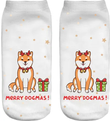 Produktbild von Weihnachtssocken, Sneaker, Sportsocken, Socken Damen, lustiges 3D-Motiv, Merry Dogmas [001]