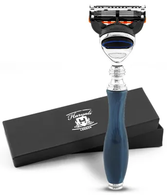 Produktbild von Nassrasierer 5-Klingen-Rasierer für Unisex, Körper- und Gesichtsrasierer, blau Pack, Rasiermesser mit Klinge und Messingharzoberfläche, Abwaschbarer