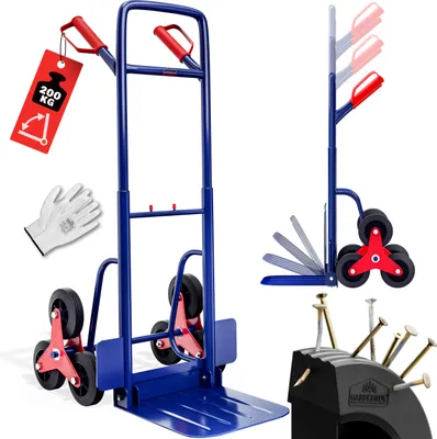Image de GARDEBRUK® Diable d’escalier pliable réglable charge max. 200kg 6 roues déménagement charge lourde atelier diable de manutention chariot transport