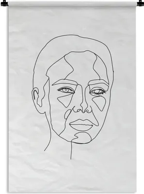 Produktbild von MuchoWow® Wandteppich Wandbehang Frau - Porträt - Strichzeichnung 60x90 cm Tapisserie Dekoration Wandtuch - Foto-Teppich - Abwaschbar