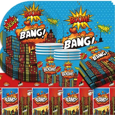 City Heroes Party-Set, 61-tlg., Geburtstagsgeschirr für 20 Gäste