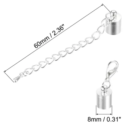 Produktbild von 10 Satz 8mm Leder Kordel Endkappen mit Karabinerverschlš¹ssen und Verl?ngerungskette fš¹r DIY Herstellung Armb?nder Silber Ton