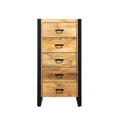 Produktbild von Kommode Britt aus Mangoholz mit 5 Schubladen 120cm - Hellbraun