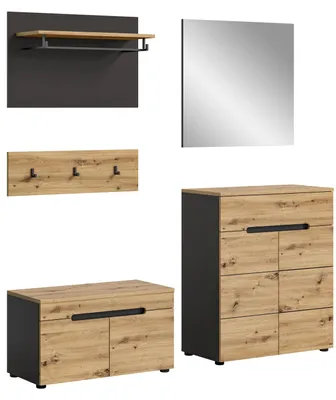 Produktbild von Garderobenmöbel-Set CANU 4-teilig - Basalt grau/Artisan Eiche Nachbildung
