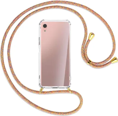 Produktbild von Handykette Backcover-Schutzhülle mit Band (Metall goldfarben) für Sony Xperia XA1 Plus - Rainbow