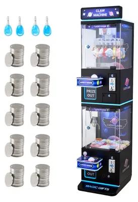 Produktbild von VEVOR Greifautomat, mittelgroß, Arcade-Spielautomat mit Greifer & Doppelschicht, Licht & Ton, Spielzeug-Süßigkeitengreifer, Preisspender, für kommerzielles Heimkino, Schwarz-Lila