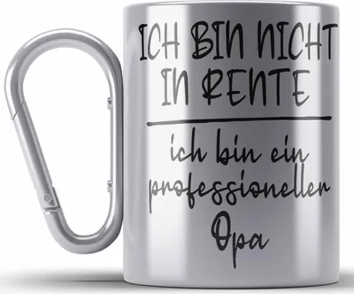 Produktbild von Trendation - Professioneller Opa Geschenk Rente Geschenkidee Edelstahl Tasse Karabiner Grossvater (Silber)