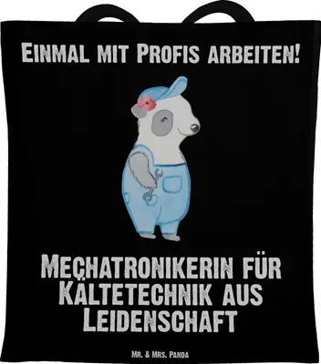 Produktbild von Mr. & Mrs. Panda Shopping Tasche Mechatronikerin für Kältetechnik Leidenschaft - Schwarz - Geschenk, Tragetasche, Gesellenprüfung, Laptoptasche, Schultasche, Witzig