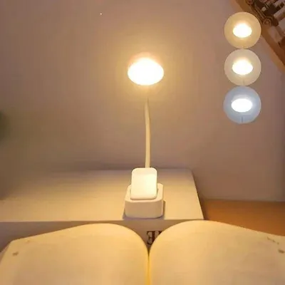Obrázok produktu pre Nastaviteľná trojfarebná lampa na čítanie s hlavou otočnou o 360°, šetrná k očiam, vhodná pre milovníkov čítania, do spálne a kancelárie, moderné osvetlenie.