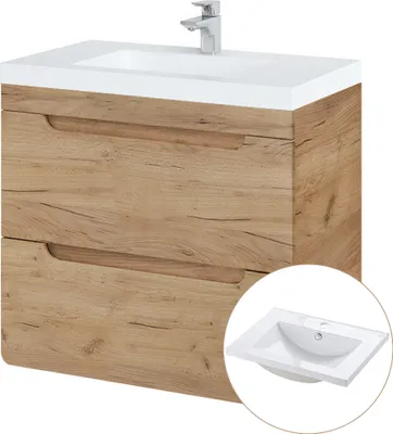 Produktbild von Waschtisch 61 cm Wotan Eiche Nb. LUTON-56-CRAFT Keramikwaschbecken B/H/T ca. 61/63/46 cm