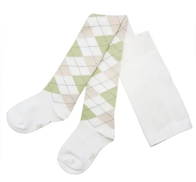 Produktbild von Kinderstrumpfhosen Schottenmuster Creme und Grün Größe 122-128