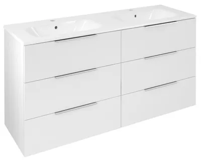 Immagine prodotto di Mobiletto CIRASA con doppio lavabo 141x77x46cm, bianco lucido