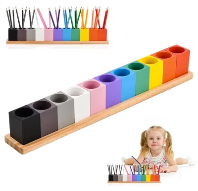 Obrázok produktu pre Omgoods – Drevený držiak na ceruzky s 11 priehradkami – Montessori organizér na písacie potreby