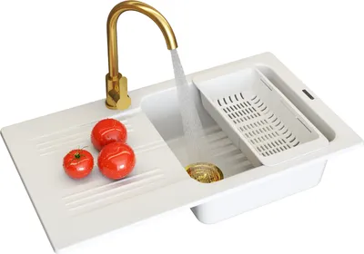 Zdjęcie produktu dla Granitan | Zlewozmywak granitowy ADA - Biały - Wbudowany ze złotą baterią - Nowoczesny design - Wysoka jakość