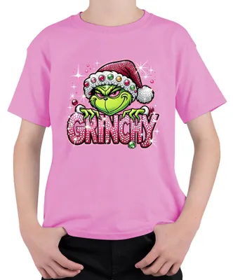 Produktbild von Grinchy Weihnachten Strass Glitzer Rosa Bling Lustig Geschenk Uni Kinder T-Shirt, Pink, 104