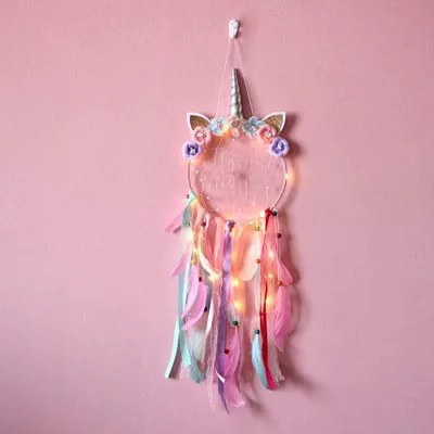 Produktbild von Rosa Dromenvanger Einhorn mit LED-Licht für Mädchen, Federn Dromenvanger