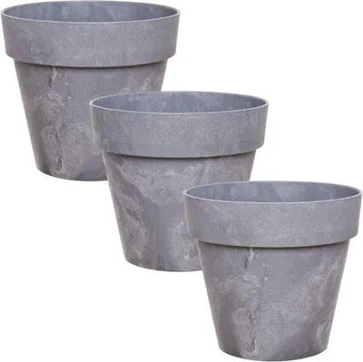 Image de Pots de fleurs en plastique aspect béton, 14 cm, gris foncé