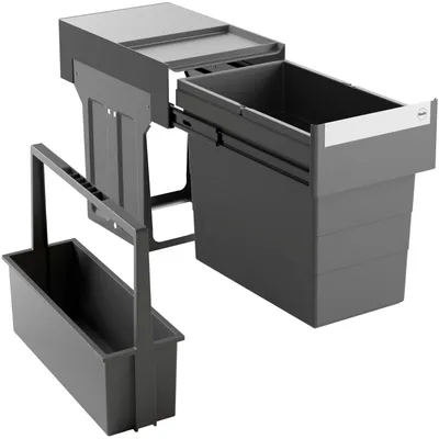 Produktbild von Hailo AS Tandem Abfallsammler Vollauszug 28 L dunkelgrau + Carry2 Tragekorb – Set