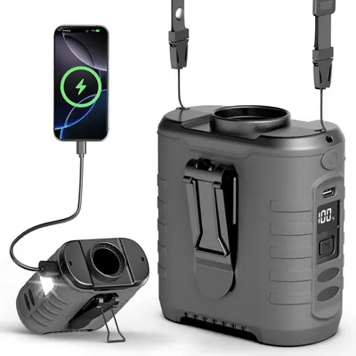 Produktbild von Gürtel Ventilator Akku 10000mAh mit Powerbank & COB LED Licht, tragbarer Arbeitsventilator 5 Stufen für Baustelle, Outdoor & Camping