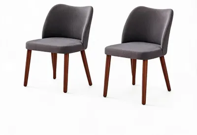 Produktbild von Esszimmerstuhl 2er Set 48x51x75 cm Polsterstuhl Holzbeine Leinen Dunkelgrau