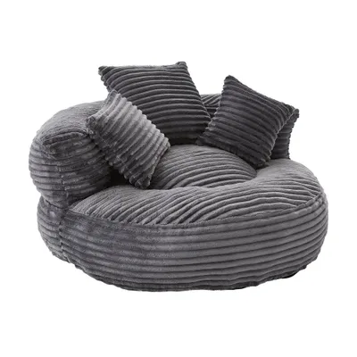 Produktbild von Sitzsack,Cord Einzelsofa, bequemer Liegesessel, Sitzsack mit hoher Rückenlehne, ausgestattet mit drei Kissen, für Erwachsene und Kinder, Grau